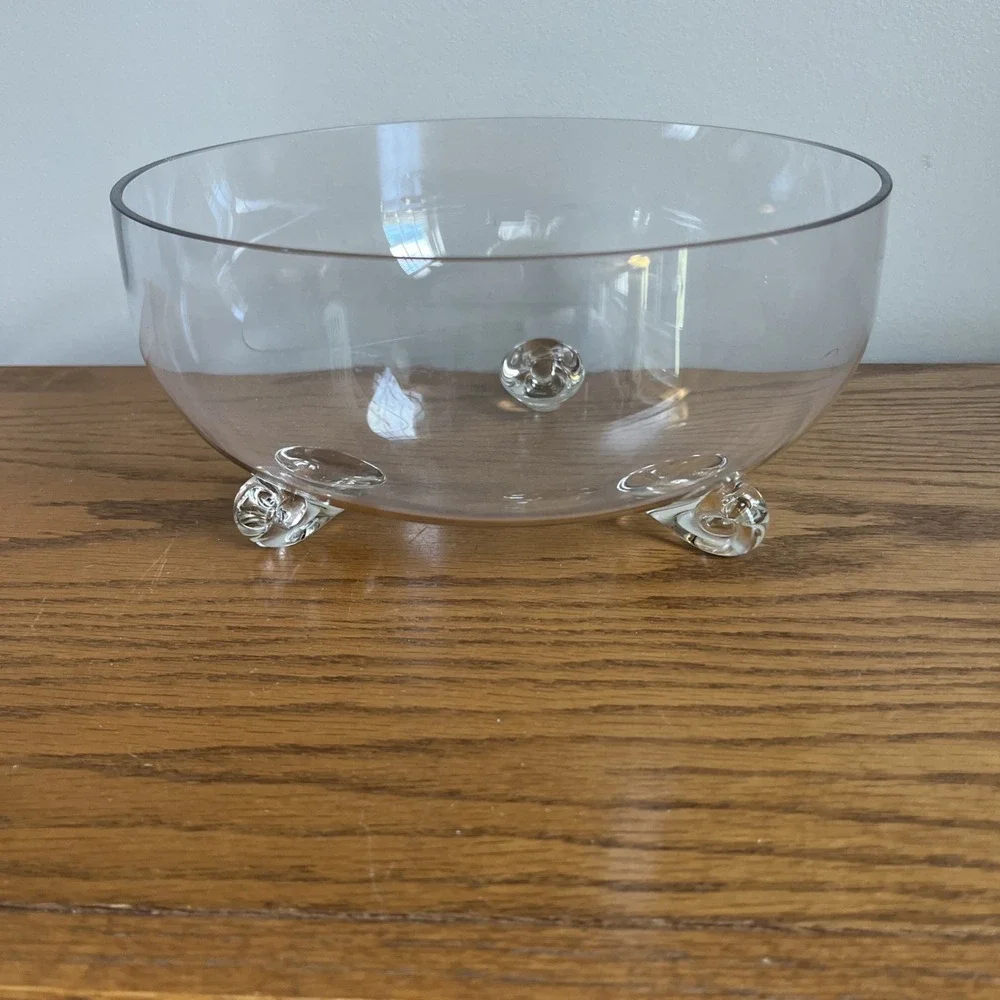 Vintage Scroll Footed Clear Glass Compote Centerpiece Bowl Lightweight Delicate